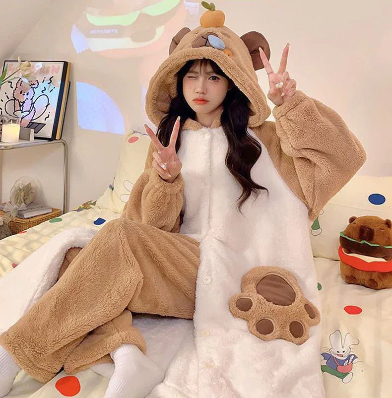 Thickeneded Velvet Flannel Warmth Snot bala Cute Pajama