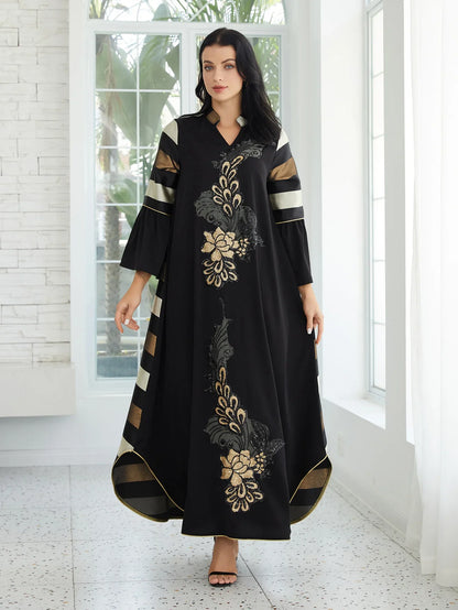 Patchwork Striped Black Long Jalabiya