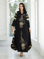 Patchwork Striped Black Long Jalabiya