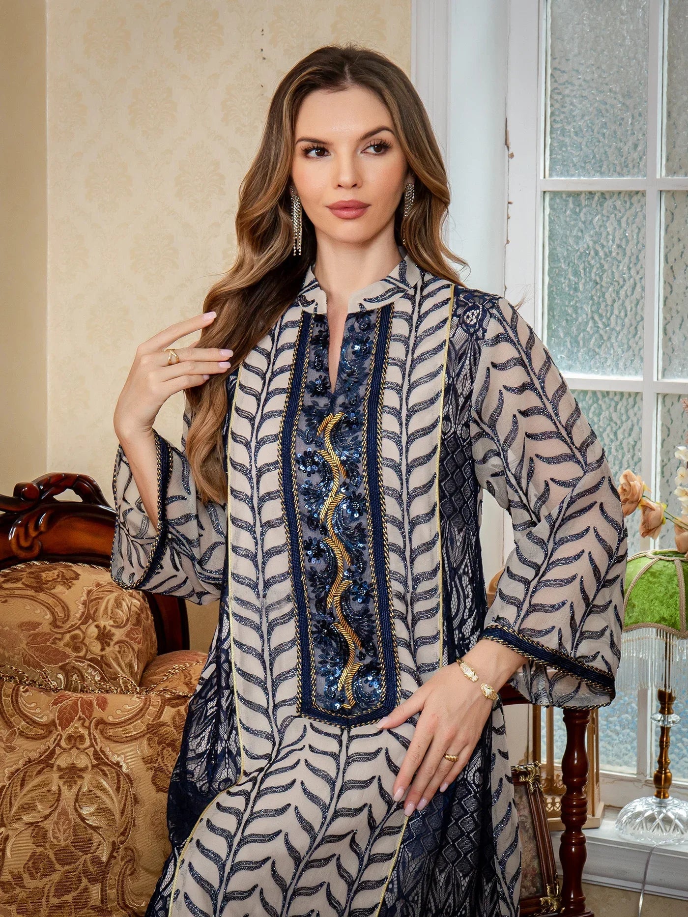 Mesh Embroidered Luxury Jalabiya