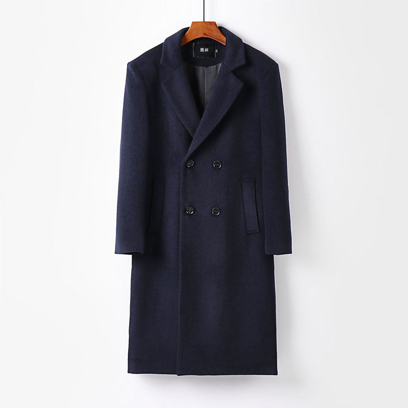Handsome Woolen Men Navy Blue Coat
