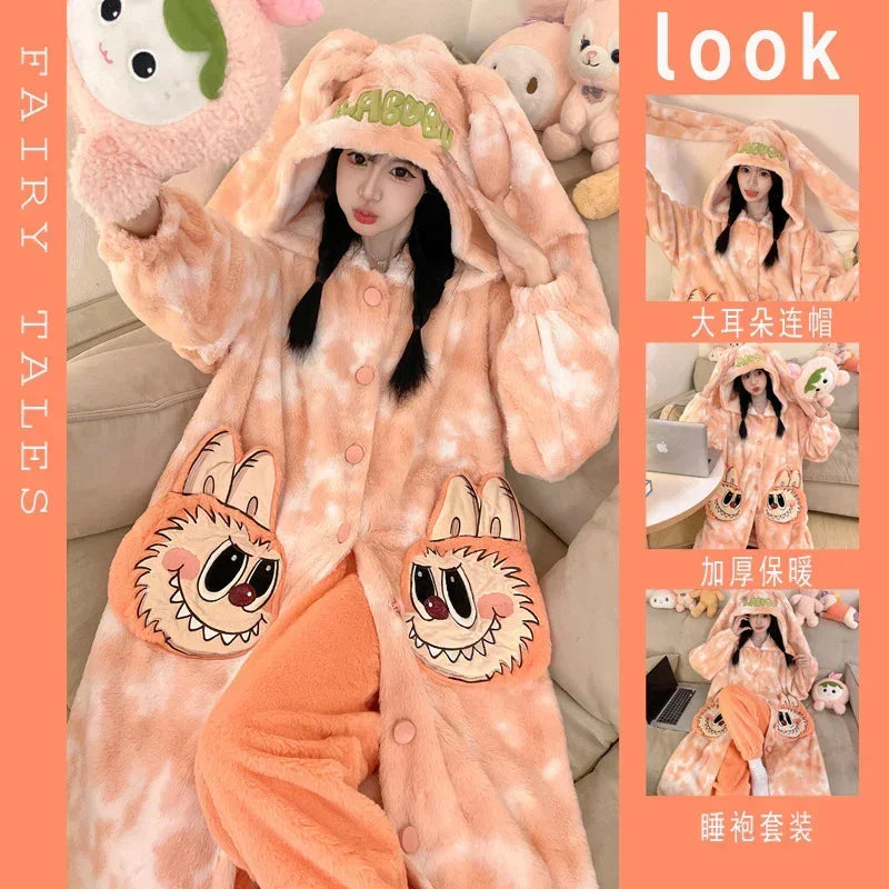 Thickeneded Velvet Flannel Warmth Snot bala Cute Pajama