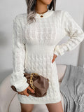 Cable-Knit Openwork White Sweater Dress