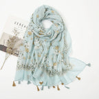 Cotton Linen Retro Pale Aqua Blue Long Scarf