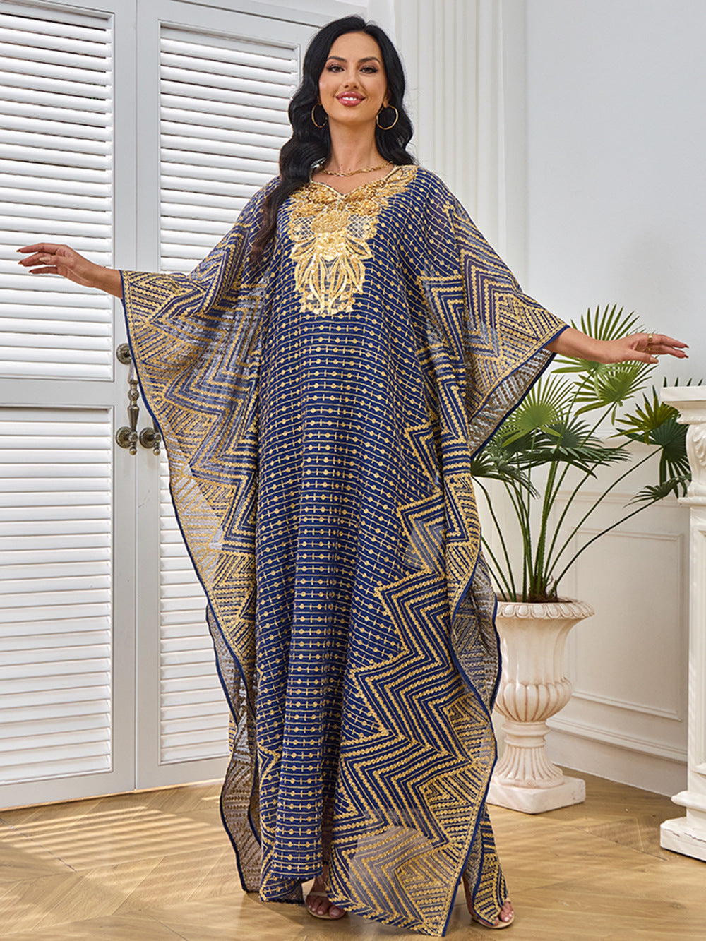 Embroidery Beaded Collar Flower Large Two-piece Jalabiya