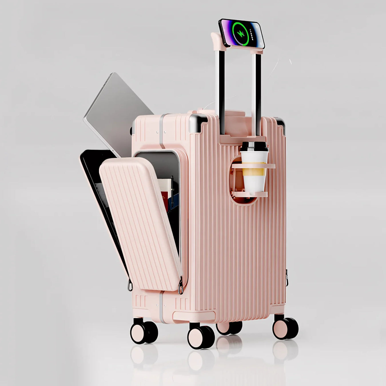 Three-Opening Multi-Functional Travel Pink Luggage