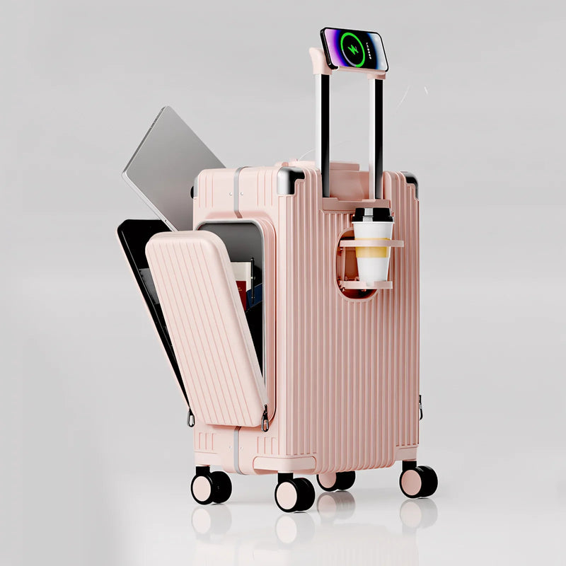 Three-Opening Multi-Functional Travel Pink Luggage