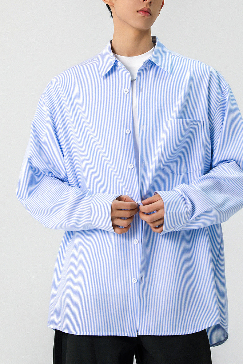 Windproof Moonlight Blue Striped Shirt