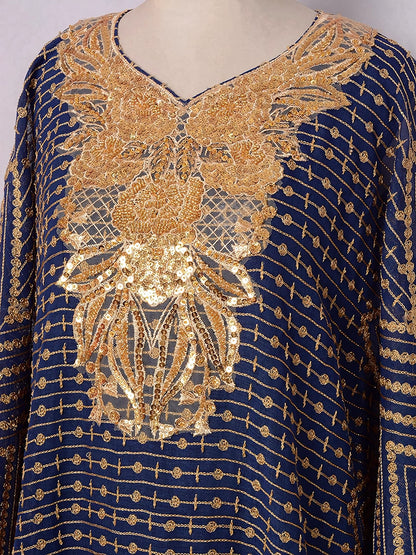 Embroidery Beaded Collar Flower Large Two-piece Jalabiya