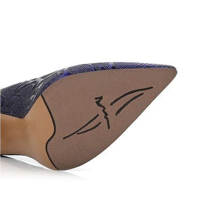 Embossed Snake Ultra High Heels Blue Pumps