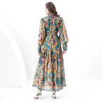 Court Style Lantern Sleeve Strap Waist Luxury Green Dress