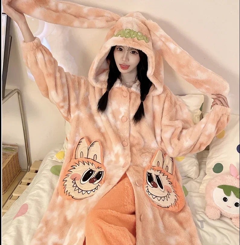 Thickeneded Velvet Flannel Warmth Orange and White Cute Pajama