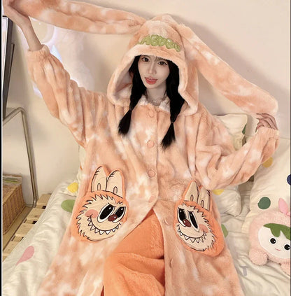 Thickeneded Velvet Flannel Warmth Orange and White Cute Pajama