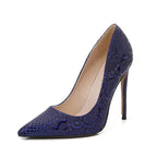 Embossed Snake Ultra High Heels Blue Pumps