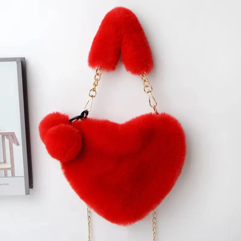 Korean Style Red Love Chain Fluff Bag