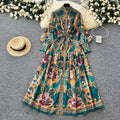 Court Style Lantern Sleeve Strap Waist Luxury Green Dress