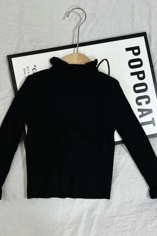 Bottoming Fleece Lined Knitted Black Sweater