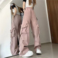 Retro Workwear Casual Loose Pink Pants