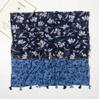 Cotton Linen Retro Ocean Blue Long Scarf