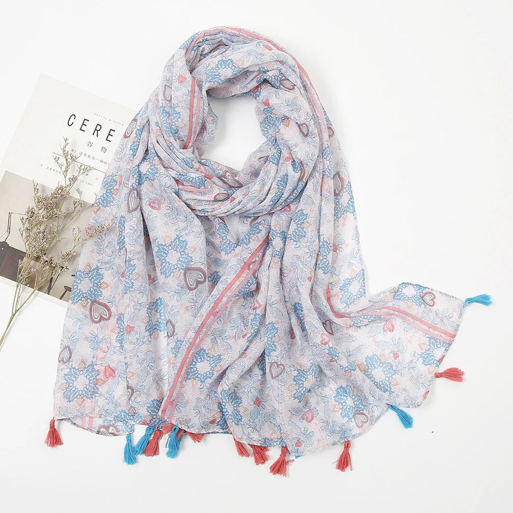 Cotton Linen Retro Soft Powder Blue Long Scarf