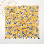 Cotton Linen Mustard Yellow Floral Long Scarf