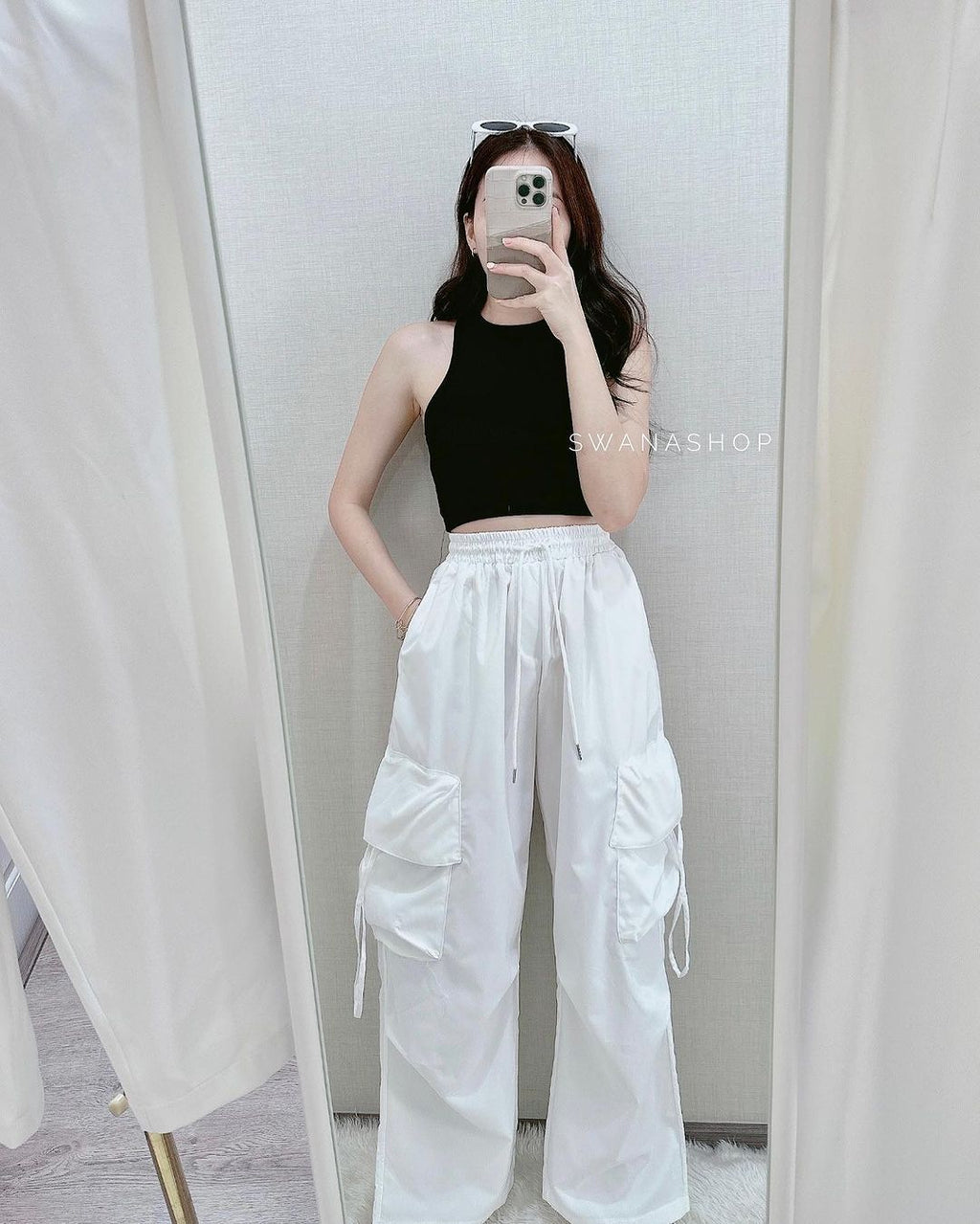 Retro Workwear Casual Loose White Pants
