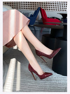 Embossed Snake Ultra High Heels Red Pumps