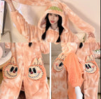 Thickeneded Velvet Flannel Warmth Orange and White Cute Pajama