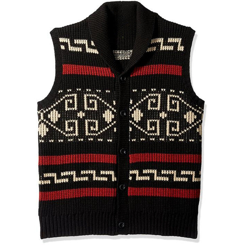 Retro Casual Men Knitted Black Cardigan