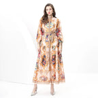 Court Style Lantern Sleeve Strap Waist Luxury Gold Dress