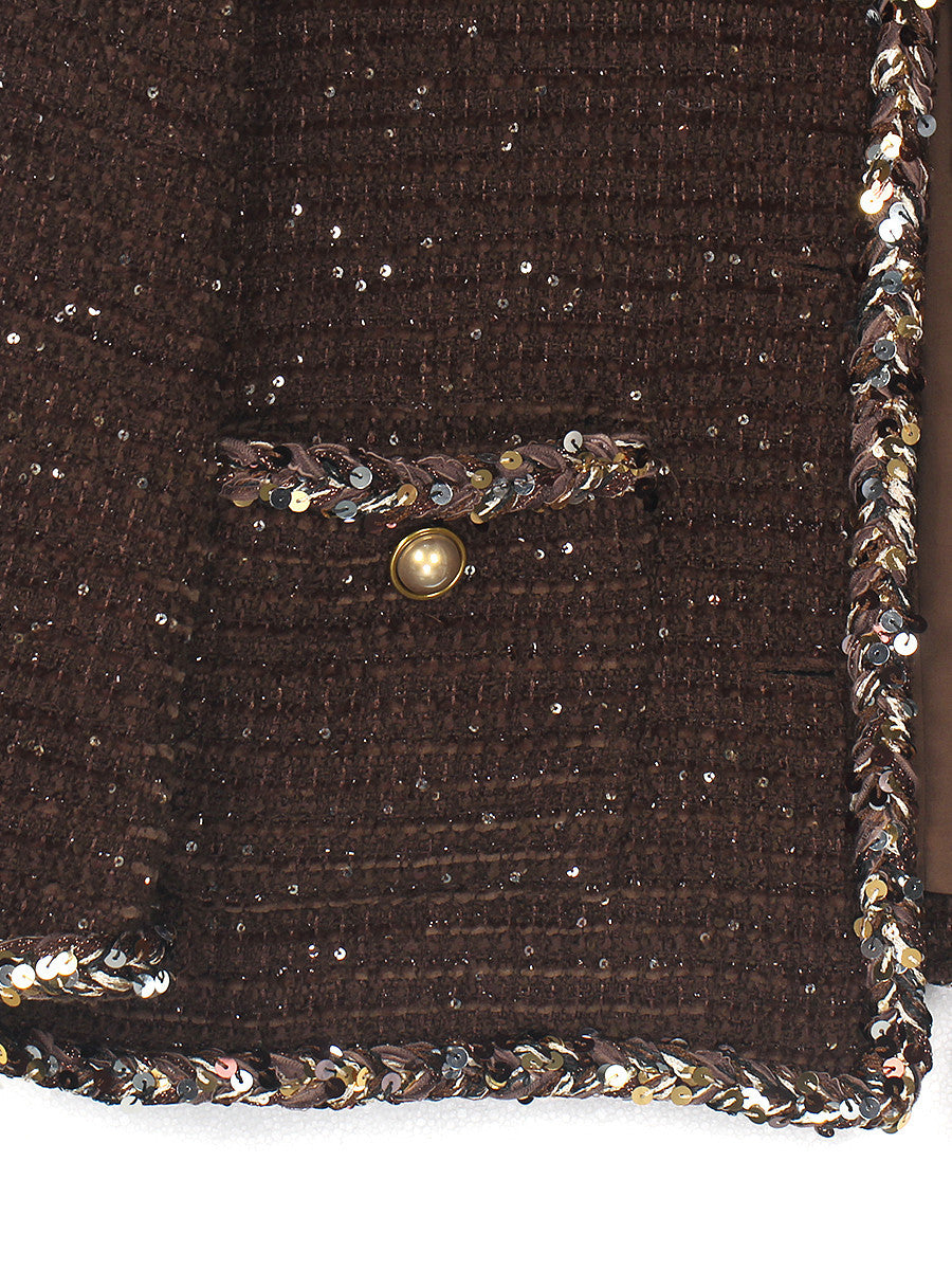 French Socialite Style Coffee Tweed Jacket