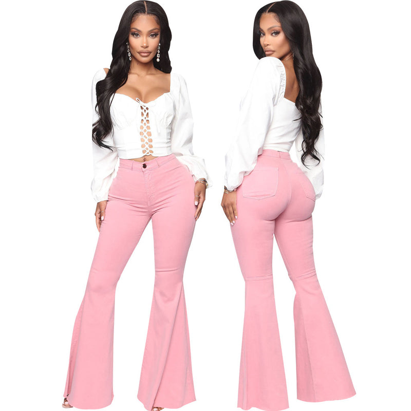 High-Waisted Slim Stretch Pink Denim