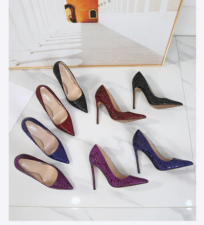 Embossed Snake Ultra High Heels Purple Pumps