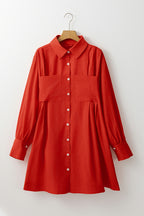 Pocketed Button Down Long Sleeve Shirt Dress