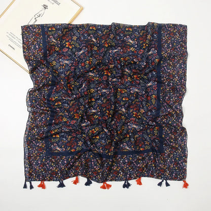 Cotton Linen Retro Starry Night Floral Long Scarf