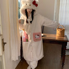 Thickeneded Velvet Flannel Warmth Red Bow kt Cat Cute Pajama