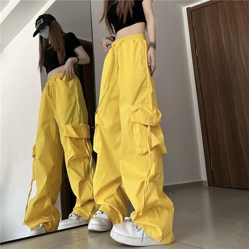 Retro Workwear Casual Loose Yellow Pants