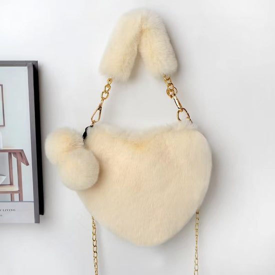 Korean Style Beige Love Chain Fluff Bag