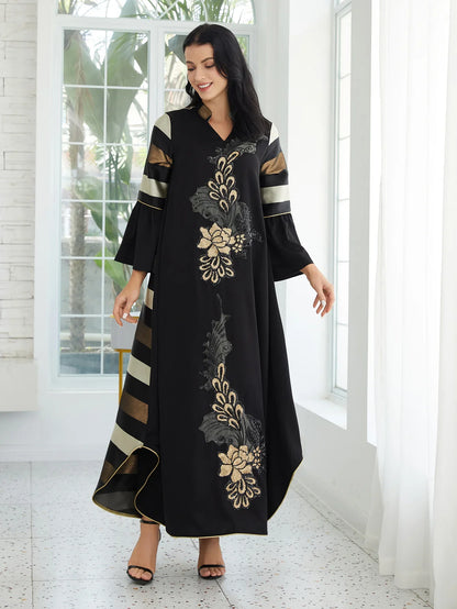 Patchwork Striped Black Long Jalabiya