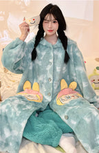 Thickeneded Velvet Flannel Warmth Light green  Cute Pajama