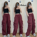 Retro Workwear Casual Loose Wine red Pants