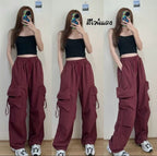Retro Workwear Casual Loose Wine red Pants