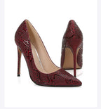 Embossed Snake Ultra High Heels Red Pumps