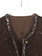 French Socialite Style Coffee Tweed Jacket