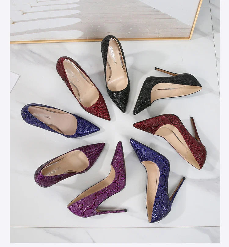 Embossed Snake Ultra High Heels Purple Pumps