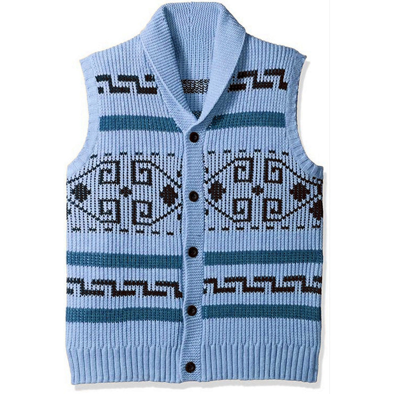 Retro Casual Men Knitted Dlue Cardigan