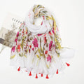 Cotton Linen Retro White Garden Long Scarf