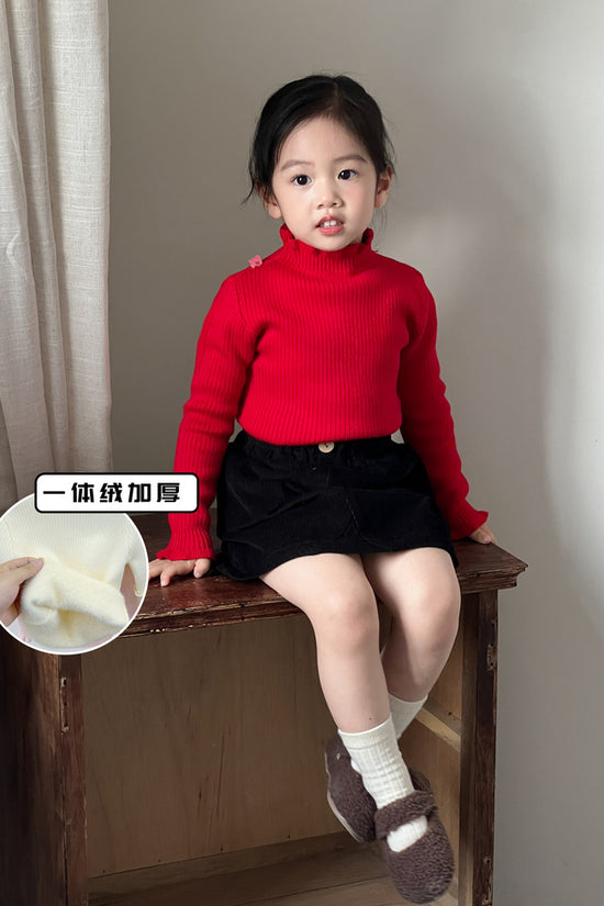 Bottoming Thik Fleece Lined Red Knitted Sweater