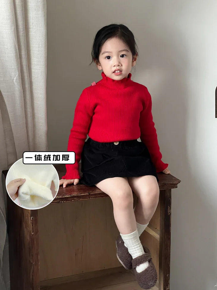 Bottoming Thik Fleece Lined Red Knitted Sweater