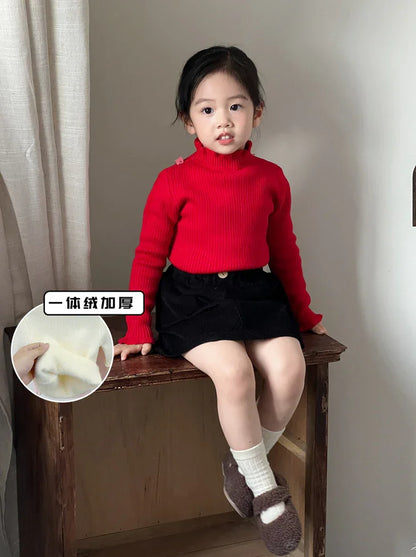 Bottoming Thik Fleece Lined Red Knitted Sweater